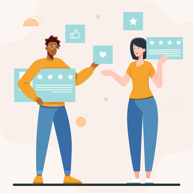 A graphic showing a user talking to another user, representing feedback exchange.